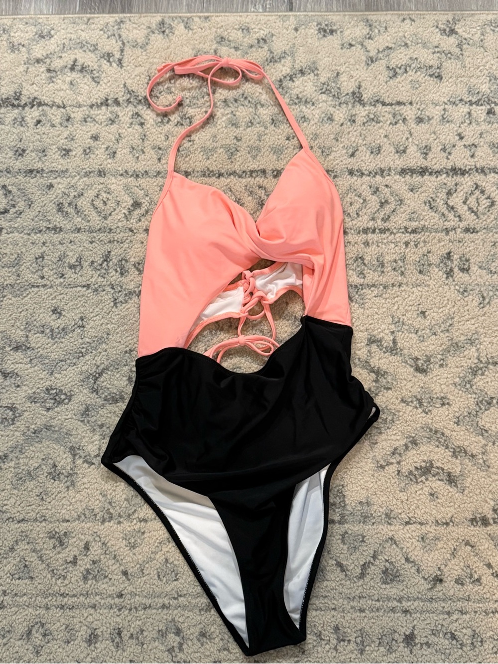 Cupshe Coral Pink and Black Girls Cutout One-Piece Swimsuit